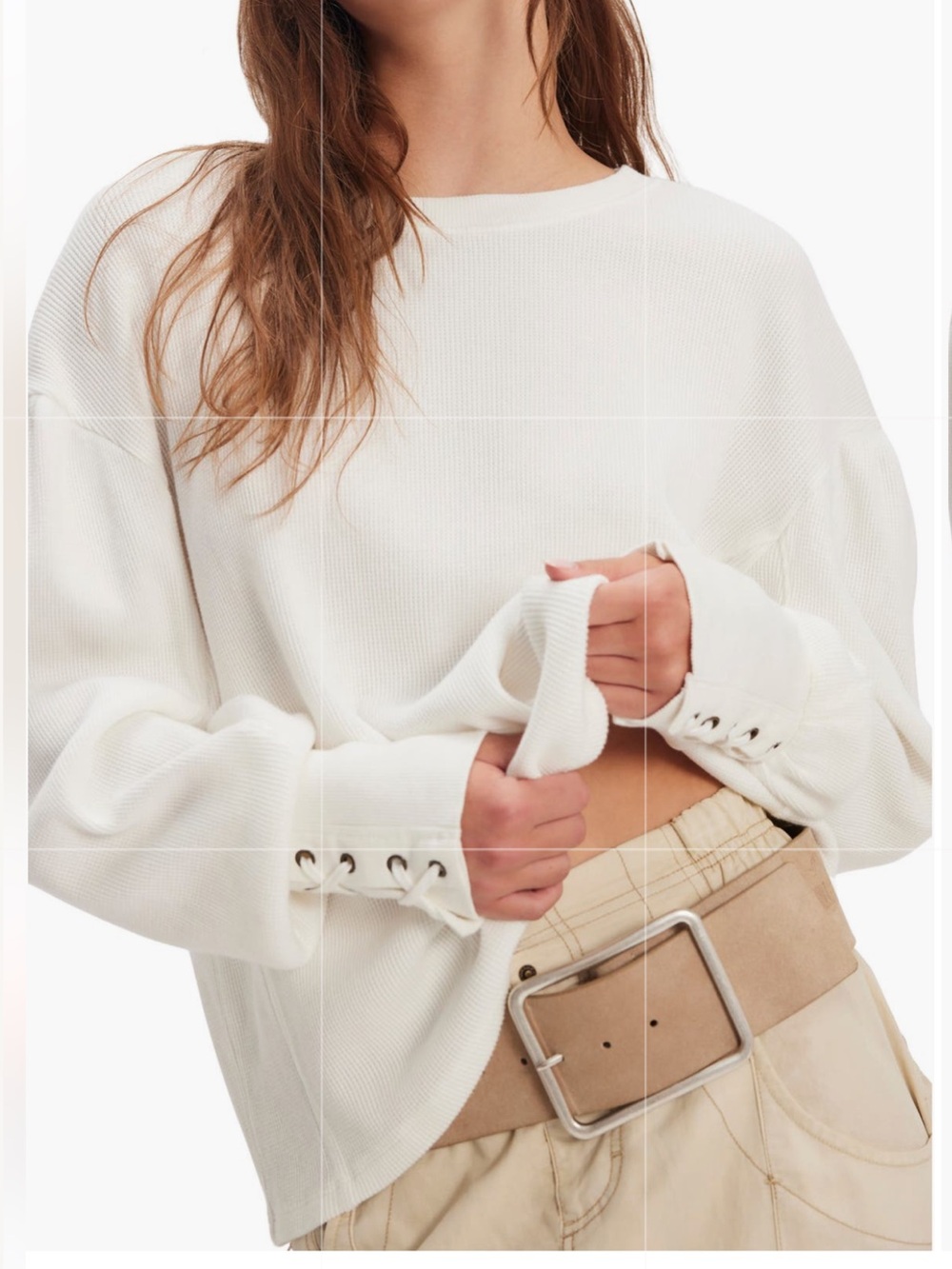 Free People Lapis Lace-Up Cuff Cotton Thermal Top SZ-LG NWT